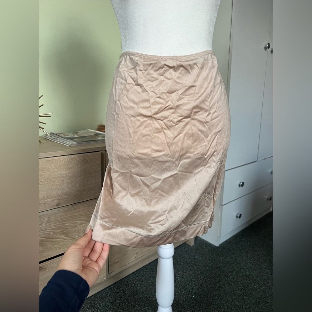 Beige Cream Tan Silk Satin Slip Undergarment Mini Short Skirt Lingerie Shapewear